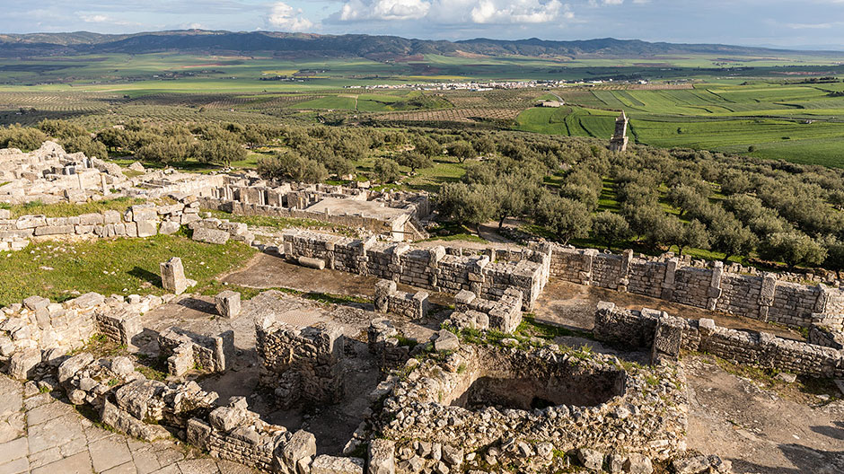 Historische plaats tegen verrassend groene achtergrond: Thugga is een Romeinse nederzetting uit de derde eeuw.