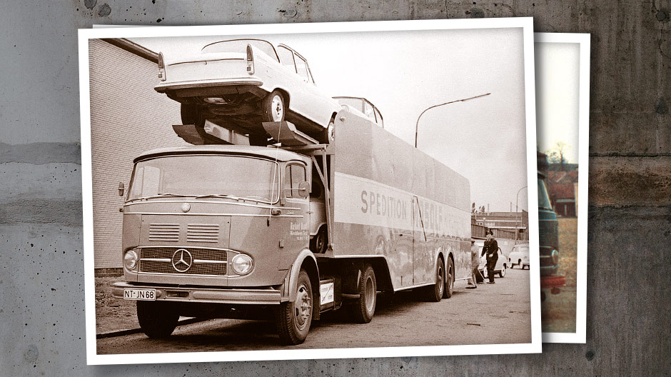 C'est comme ça que tout a commencé : à partir de 1955 et les quelques années qui ont suivi la création de la société, les transporteurs de voitures de Mosolf étaient équipés de carrosseries fermées – comme c'est le cas de ce LP 322.